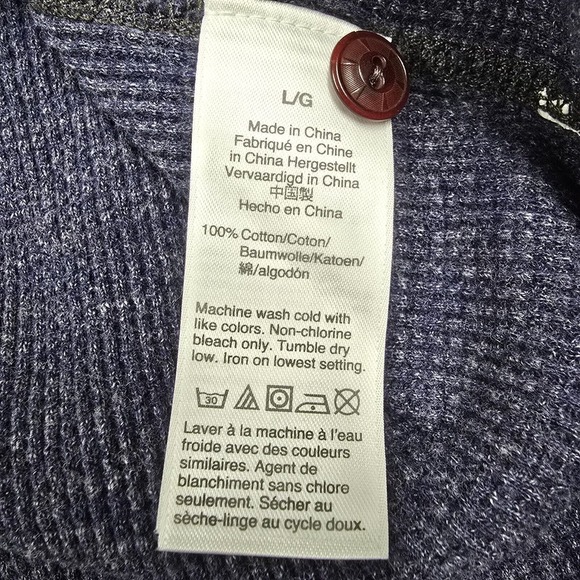 Wallace Barnes Shirt Mens Large Blue Thermal Waffle Knit Long‎ Sleeve Henley - Picture 5 of 9